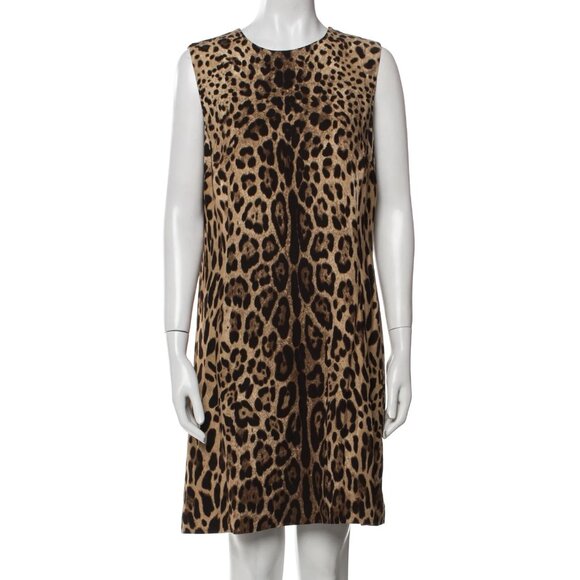 Dolce & Gabbana Leopard Crepe Shift Dress – Size 50, Party-Ready Icon - Picture 1 of 7
